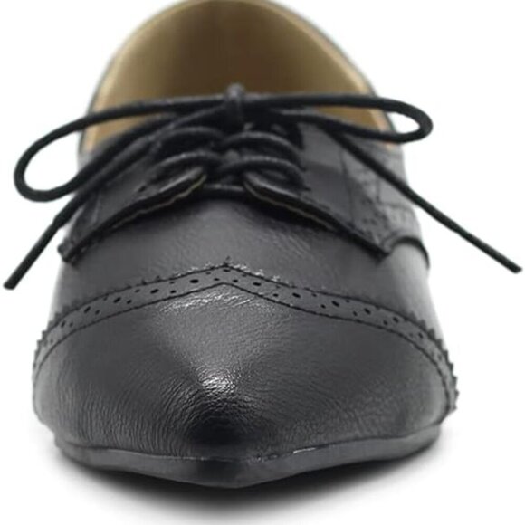 Ollio Ballet Shoe 9.5 Flat Enamel Pointed Toe Lace Up Oxford US Black - Picture 4 of 9